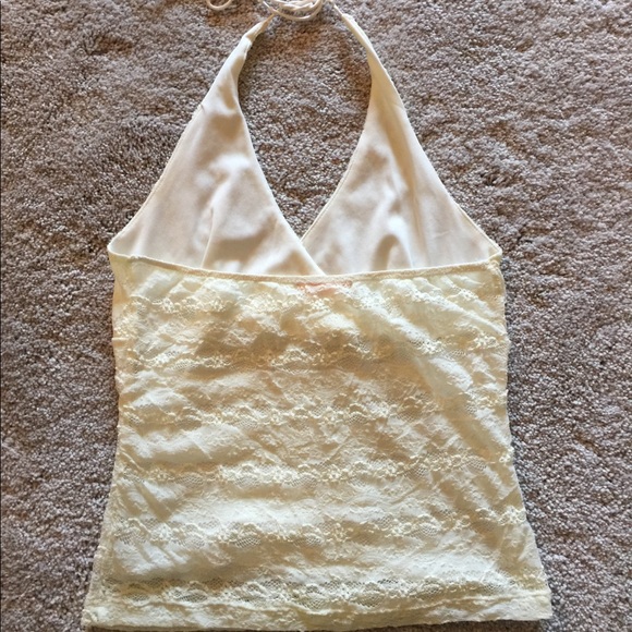 Cream color tie string halter tank top. - Picture 4 of 4